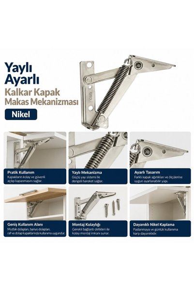 Mekar Yaylı Ayarlı Kalkar Kapak Makas Mekanizması Nikel