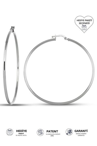 Altınkesesi 14 Ayar Altın Büyük Beyaz Halka Küpe 5.5 Cm