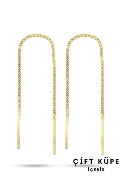 Altınkesesi 14 Ayar Altın Zincir Çift Küpe (14 CM)