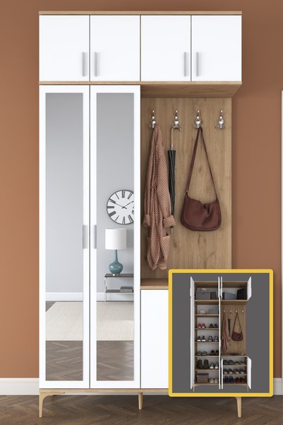 Rani Mobilya Rani EA153 Modern Portmanto 8 Kapaklı Aynalı Raflı Askılı Ayakka...