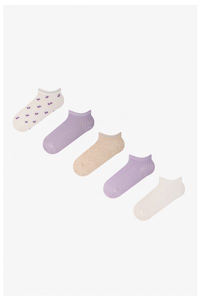 Penti Bordo Duman Mini Pattern Çıtır Çiçek Desenli 5 Çift Patik Çorap