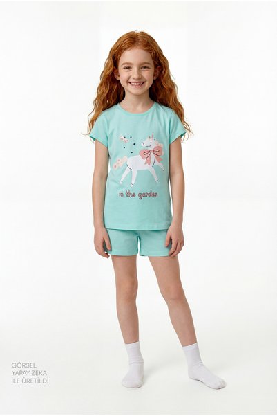 Penti Kız Çocuk Mint Yesili The Garden Kısa Kollu 2'li Pijama Takımı