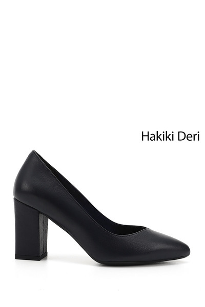 GÖNDERİ(R) Kadın Lacivert Antik Sivri Burun Yüksek Kalın Topuklu Hakiki Deri ...