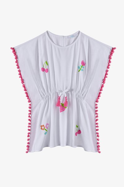Penti Kız Çocuk Beyaz Fruit Meyve Desenli Ponponlu Kaftan