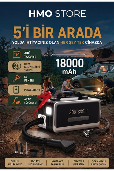 HMO Store Yolda Kalmaya Son! 5'i 1 Arada Çok Fonksiyonlu Araç Kiti: Akü Takvi...