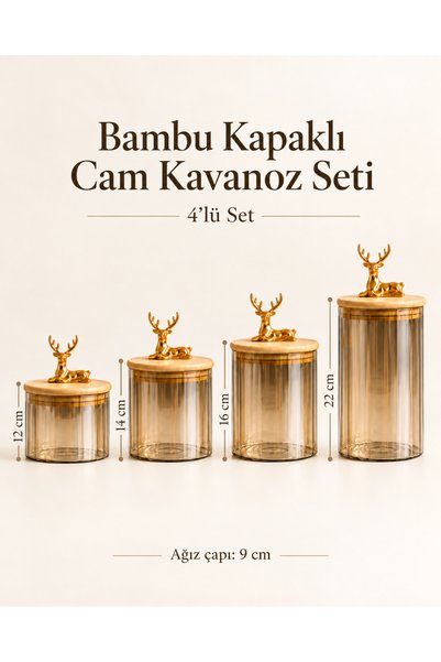 LeylArt 4-Piece Borosilicate Glass Jar Set with Deer Figures for Kitchen 500-...