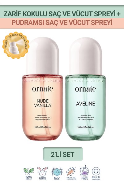 ORNATE Nude Vanilla ve Aveline 2'li Set, Vanilya, Amber, Misk, Beyaz Çiçek ve...