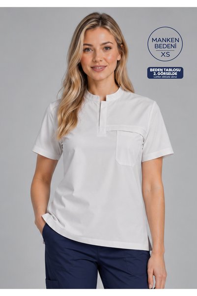 Simirna Üniforma Doar Topul |   MARİN Uniformă clinică albă premium din Lycra...