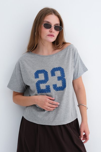 Addax Kayık Yaka Baskılı T-shirt P10756