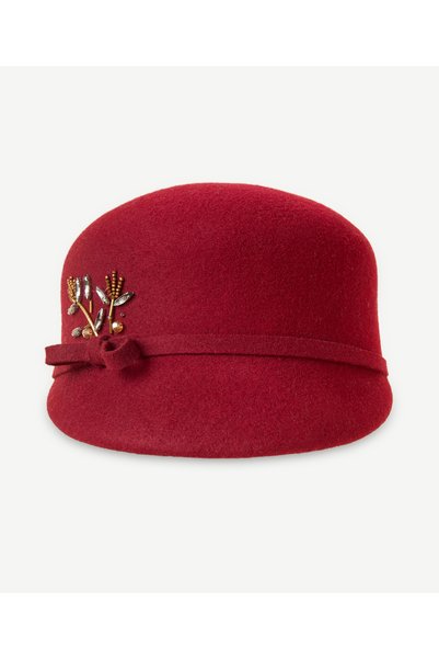Yargıcı Wool Cloche Hat with Embroidery and Bow Detail