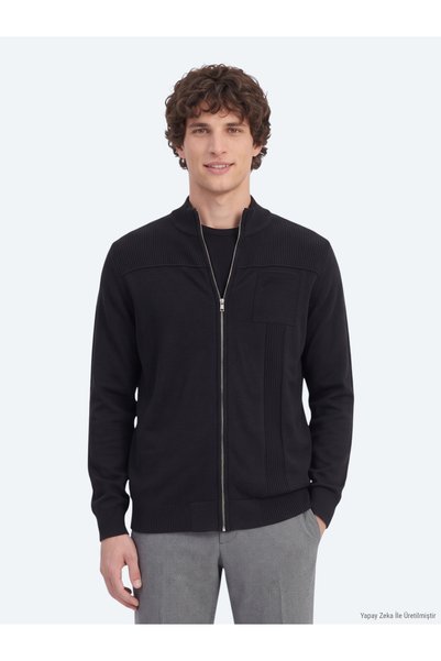 Kip Black Cotton Blend Cardigan