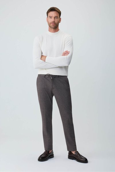 Morven Men's Brown Knitted Trendy Striped Slim Fit Trousers