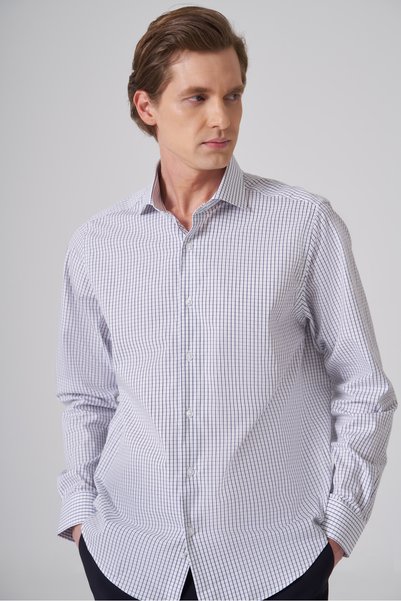 Morven Men's Navy Blue Cotton Trend Dynamic Fit Italian Collar Shirt
