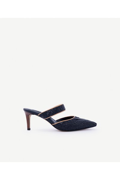 Yargıcı Knitted Detailed Leather Heeled Slippers