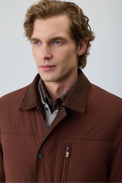 Morven Men's Tile Polyester Shirt Collar Short Filling Coat