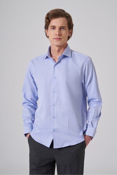 Morven Cămașă pentru bărbați, albastră, din poliester, Trend Slim Fit, cu gul...