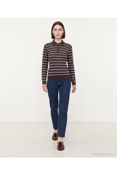Yargıcı Cotton Regular Polo Collar Long Sleeve Sweater