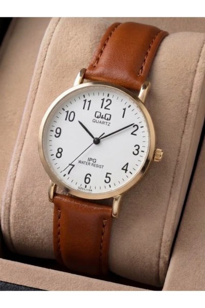 Q&Q Women's Brown Vegan Leather Strap Gold Metal Bezel Classic Timeless White...