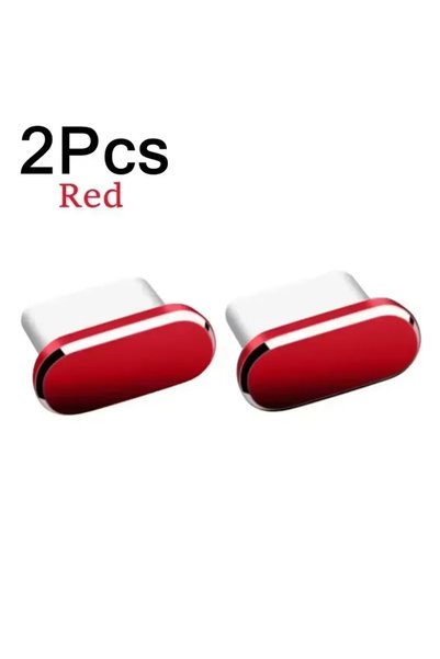 Choice قطعتان من سدادات الغبار المعدنية الحمراء لمنفذ شحن USB-C للهواتف المحم...