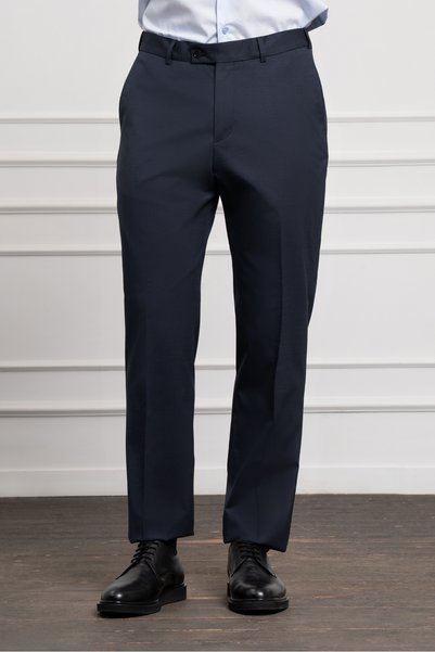 Morven Erkek Lacivert Yünlü Basic Dynamic Fit Rahat Kesim Classic Pantolon