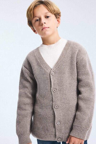 DeFacto Gerippte Basic-Strickjacke mit V-Ausschnitt für Jungen H9209A826WN