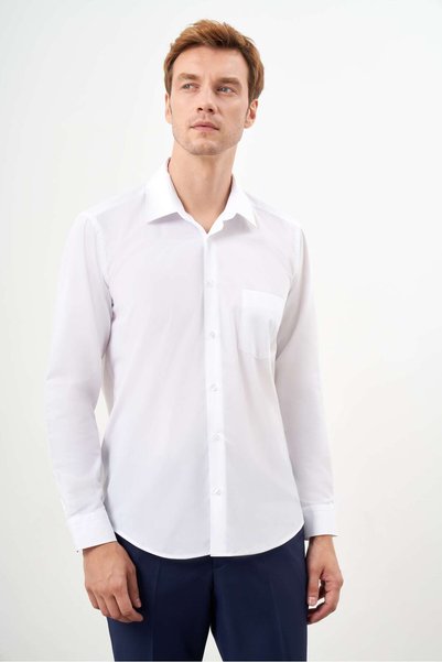 Morven Men's White Basic Plain Pattern Pocket Hard Neck Regular Fit Shirt