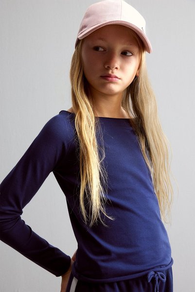 DeFacto Slim Fit Large Collar Raglan Long Sleeve Basic T-Shirt Girl Child I83...