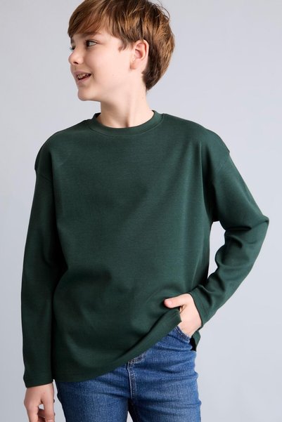 DeFacto 100% Cotton Oversized Crew Neck Long Sleeve T-Shirt for Boys E9661A825Au