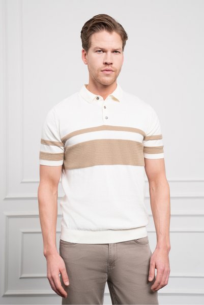 Morven Men's Ecru Trend Dynamic Fit Relaxed Cut Polo Neck T-Shirt