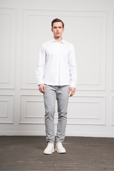 Morven Men's White Cotton Trend Slim Fit Slim Fit Shirt