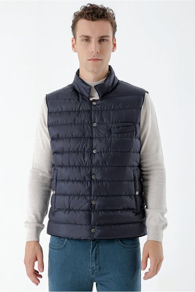 Morven Men's Navy Blue Polyester Quilted Vest with Snap Fasteners