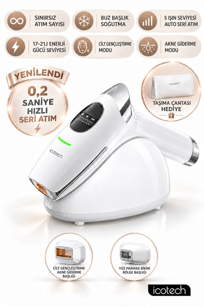 icotech Hr90 Buz Başlıklı Sınırsız Atım Cilt Gençleştirme Akne Giderme Ipl La...