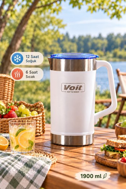 Voit 1.9 Litre Çelik Termos Karaf - Paslanmaz Çelik Buzluk Çift Duvar Yalıtım...