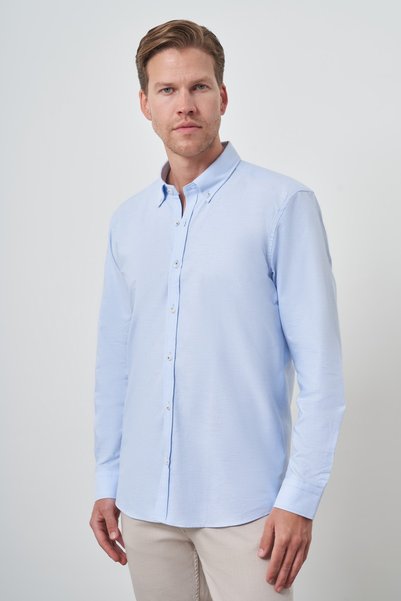 Morven Men's A. BLUE Slim Fit Buttoned Collar Shirt