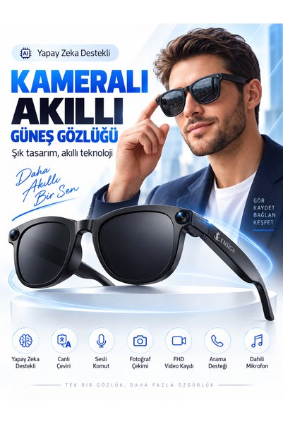 Mega Plus Akıllı Yapay Zekalı Video Kamera Kameralı Güneş Gözlüğü 8 MP 1080P ...