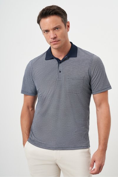 Morven Men's Navy Blue Trend Pocket Polo Neck T-Shirt