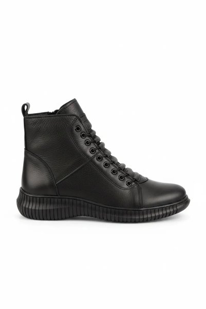 Gondol Women's Genuine Leather Rubber Laced Casual Boots In.1009 Black