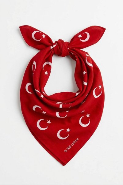 ALDAIYR Kırmızı Ay Yıldız Türk Bayrağı Temalı Pamuk Kumaş Fular