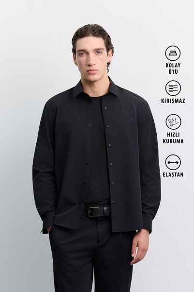 Avva Erkek Siyah Klasik Yaka Kolay Ütülenen Kırışmaz Su İtici Comfort Fit Göm...