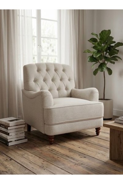 IN HOME STORE كرسي مفرد بتصميم كابيتونيه قماش بيج