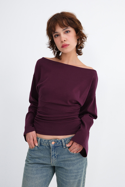 Addax Kayık Neckline Gathered Blouse B07037