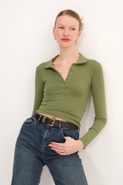 Addax Polo Yaka Düğmeli Bluz B1848