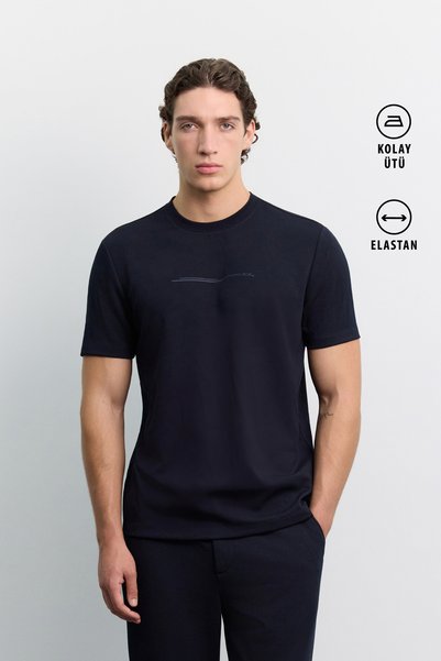 Avva Tricou pentru bărbați, albastru marin, cu gât crew, cu imprimeu din cauc...