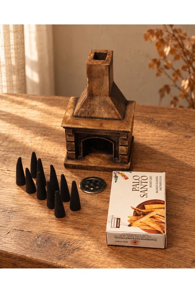 Paganca Şömine Taş Geri Akış Tütsülük ve 10 Adet Palo Santo Konik Tütsü