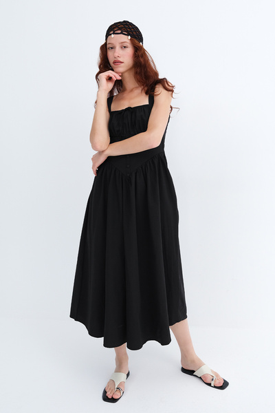 Addax Rochie midi cu guler pătrat E0020