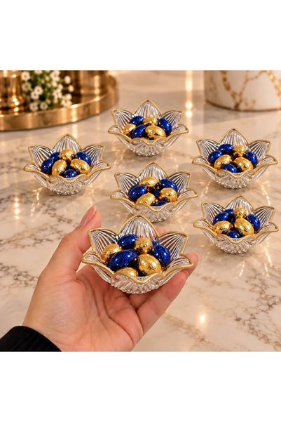 GONCAEV 6 lı Cam Gold Lotus Çiçeği Kahve Yanı Sunumluk | Çizgili Origami Loku...