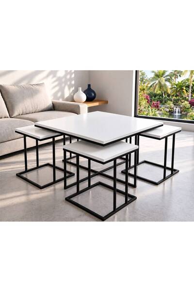 Nokta Sehpa Home RİO 5Lİ SET 4+1 ORTA SEHPA siyah beyaz mdf