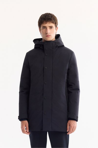 Avva Men's Navy Blue Hooded Water Repellent Windproof -7 Degree Resistant Lon...