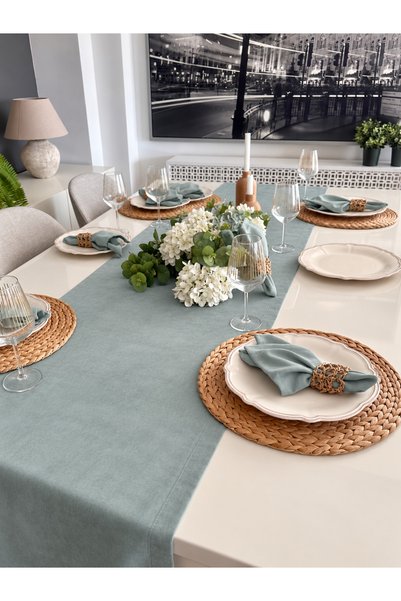 Decamor home Pearl Velvet Textured Sage Green Runner (Napkins Not Included)