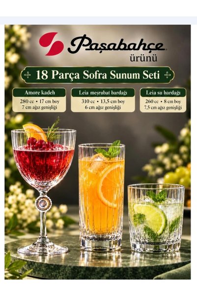 Paşabahçe مجموعة أدوات المائدة المكونة من 18 قطعة، كوب المشروبات الغازية والم...